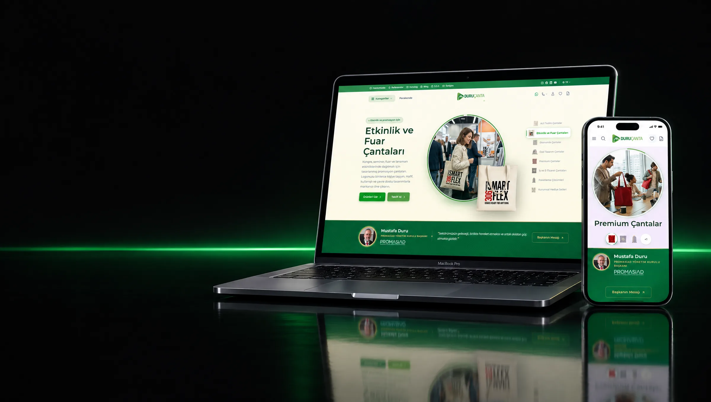 Desktop and mobile view of the Duru Çanta website