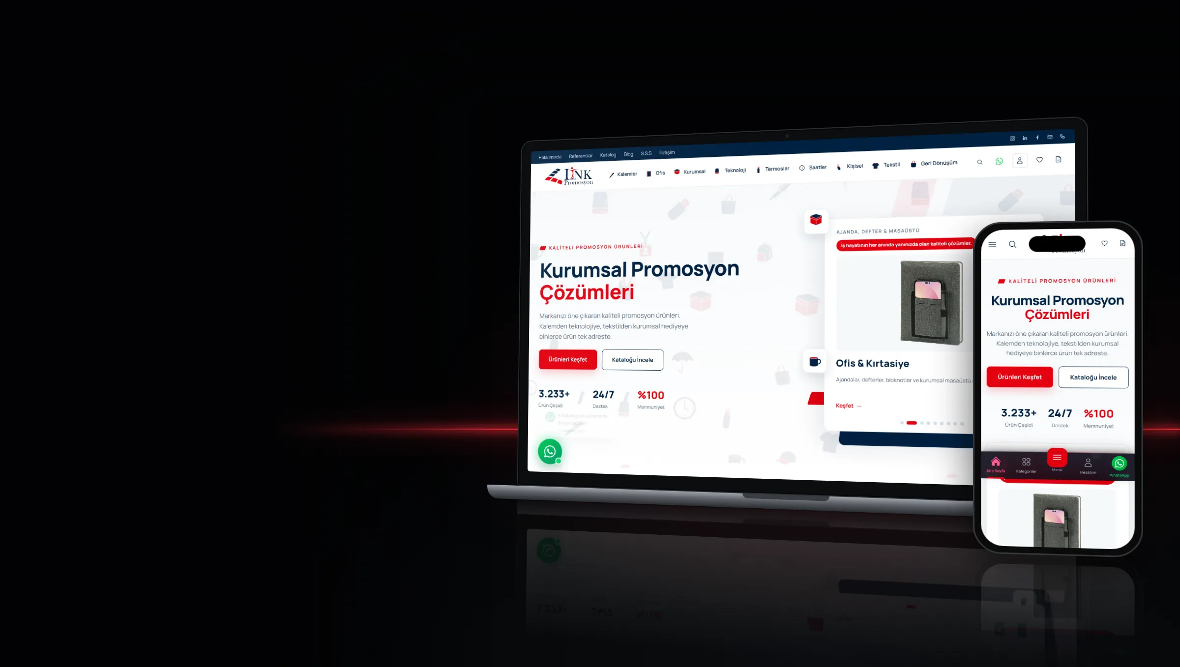 Link Promosyon sitesinin masaüstü ve mobil ekranları