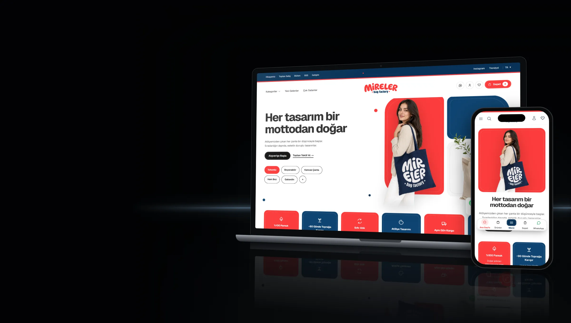 Mireler sitesinin dizüstü ve telefon ekranında görünümü