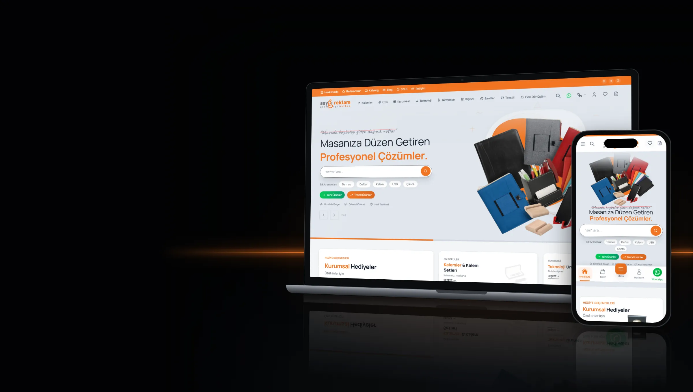 Saygı Reklam sitesinin dizüstü ve telefon ekranında görünümü