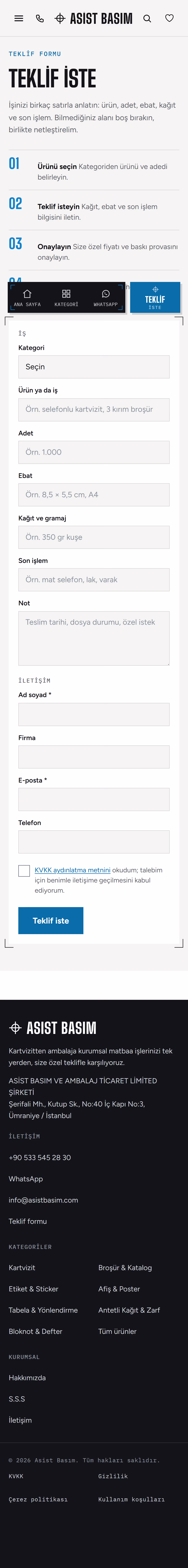 Teklif Formu mobil ekran görüntüsü