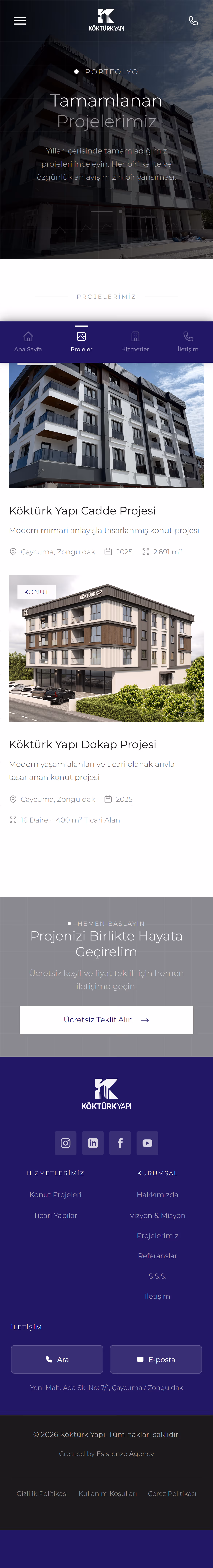 Projelerimiz mobil ekran görüntüsü